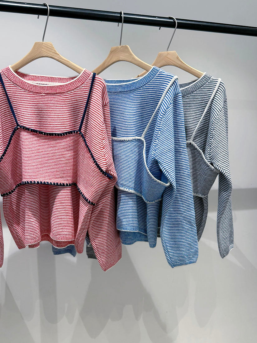 Striped Sweater With Crop Cami Cover Up Set (3 Colours)