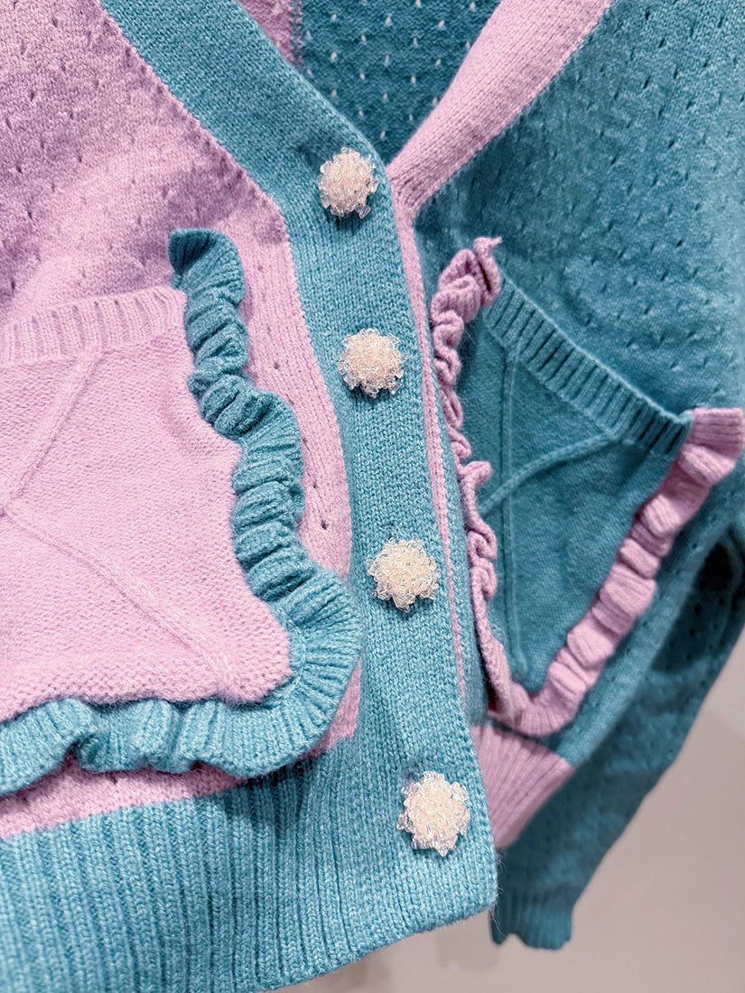 Colourblocked Pointelle Cardigan (2 Colours)