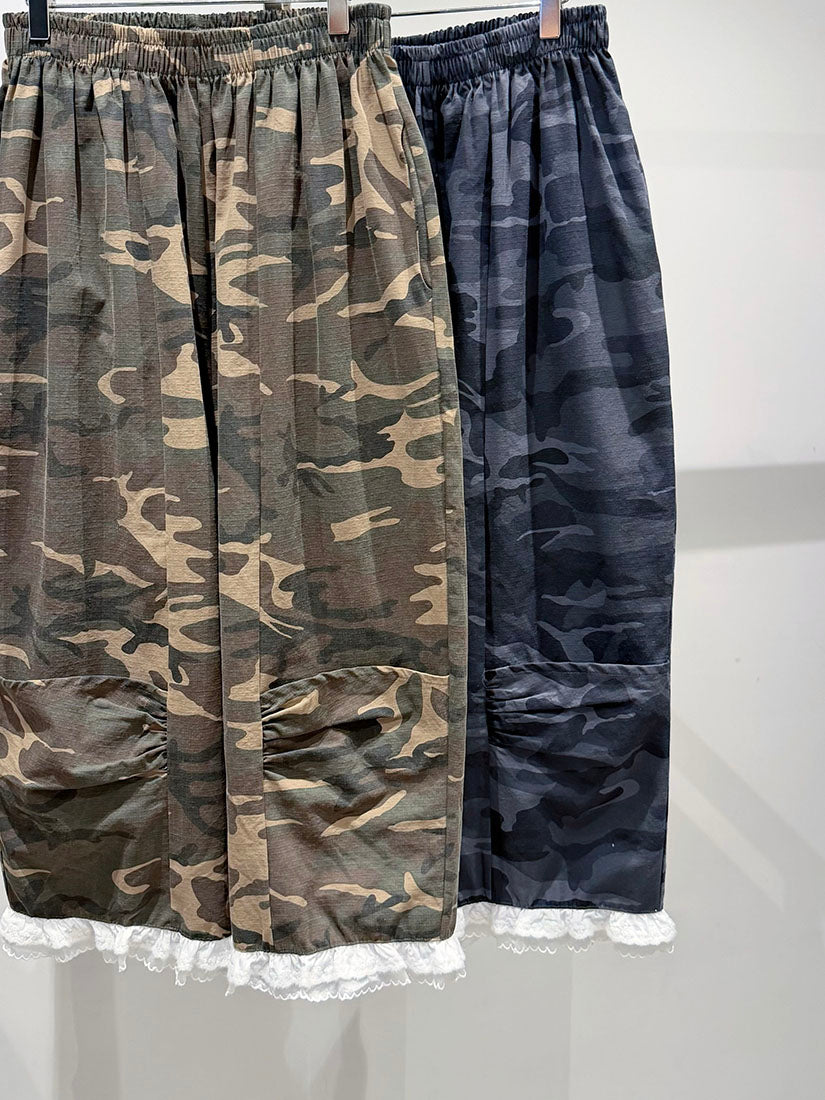 Layered Lace Hem Camouflage Printed Pants (2 Colours)