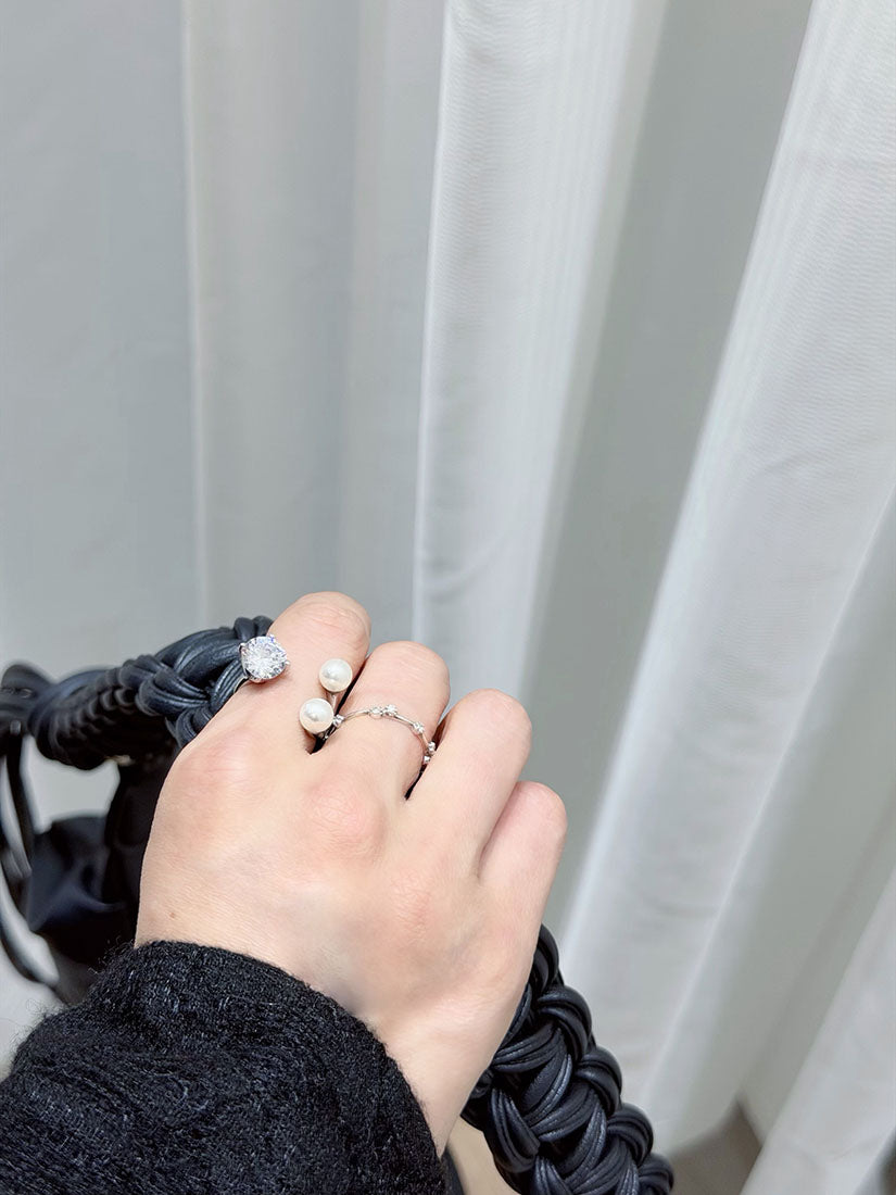 Crystal With Pearls Silver Ring