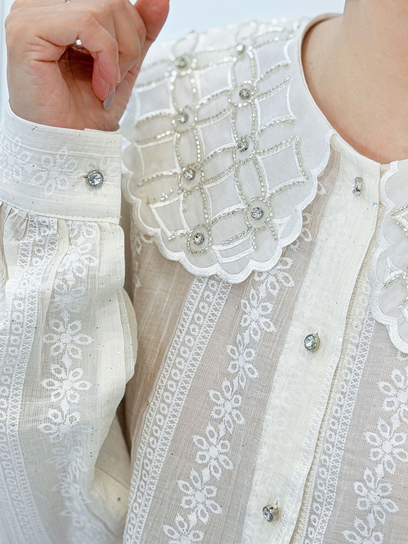 Rhinestone Embellished Collar Blouse