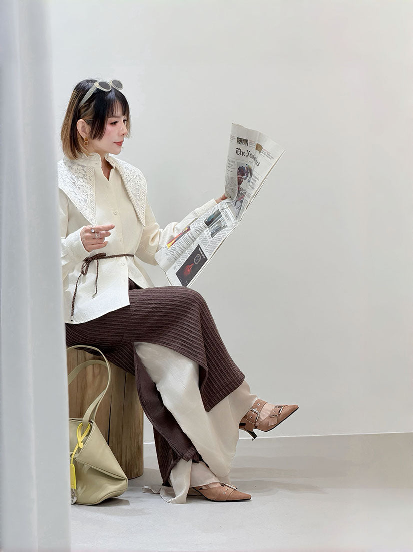 Ruffle Stand Collar With Lace Sailor Flap Shirt (2 Colours)