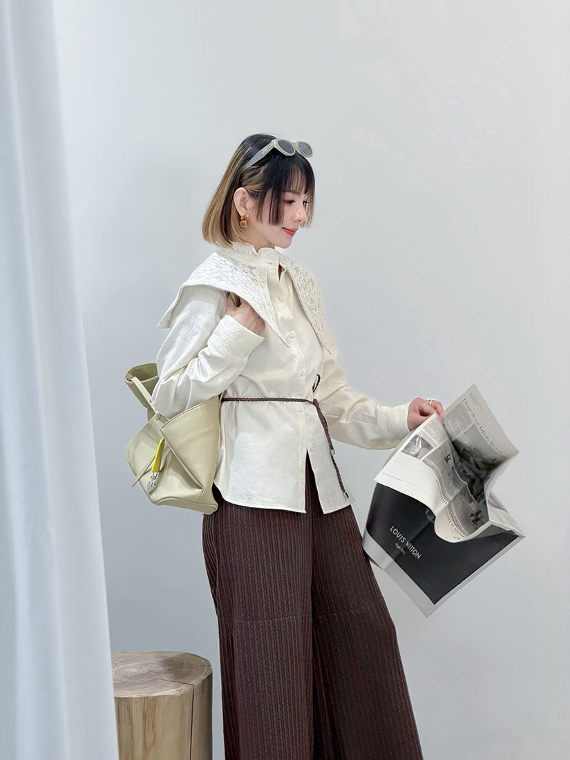 Ruffle Stand Collar With Lace Sailor Flap Shirt (2 Colours)