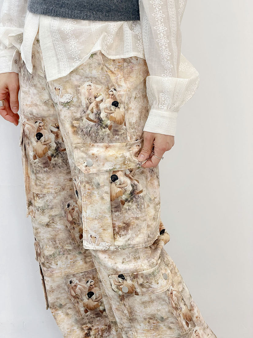 Swan Lake Printed Cargo Pants