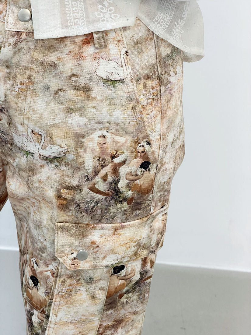 Swan Lake Printed Cargo Pants