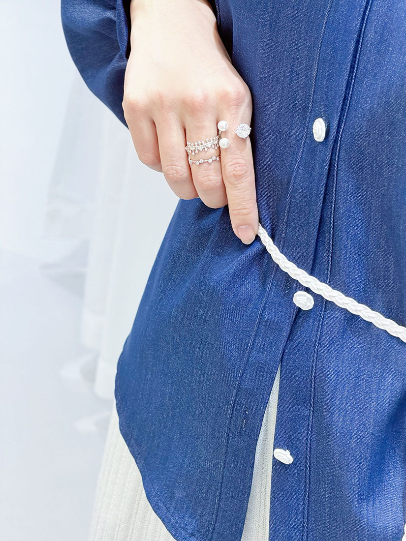 Crystal With Pearls Silver Ring