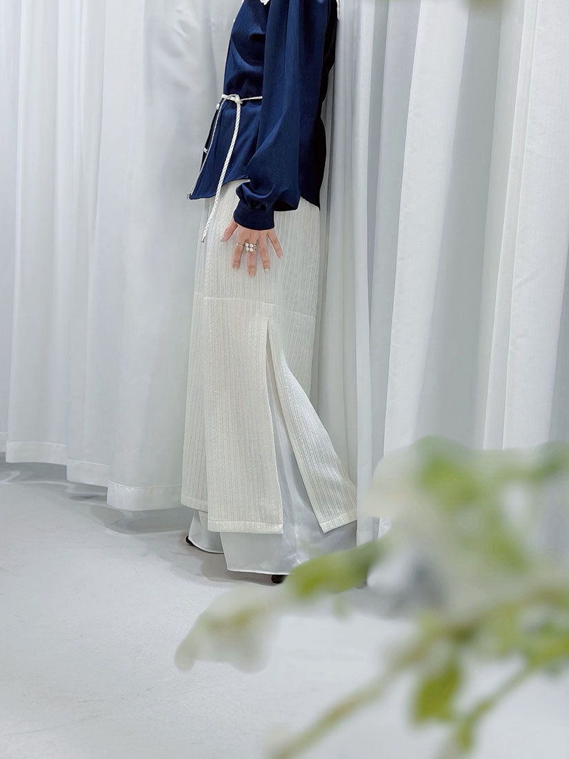 Layered Hem Knitted Pants With Leather Braid String (4 Colours)