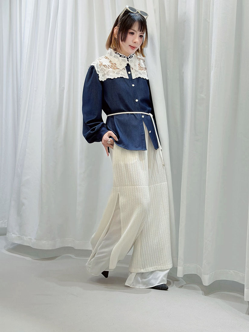 Layered Hem Knitted Pants With Leather Braid String (4 Colours)