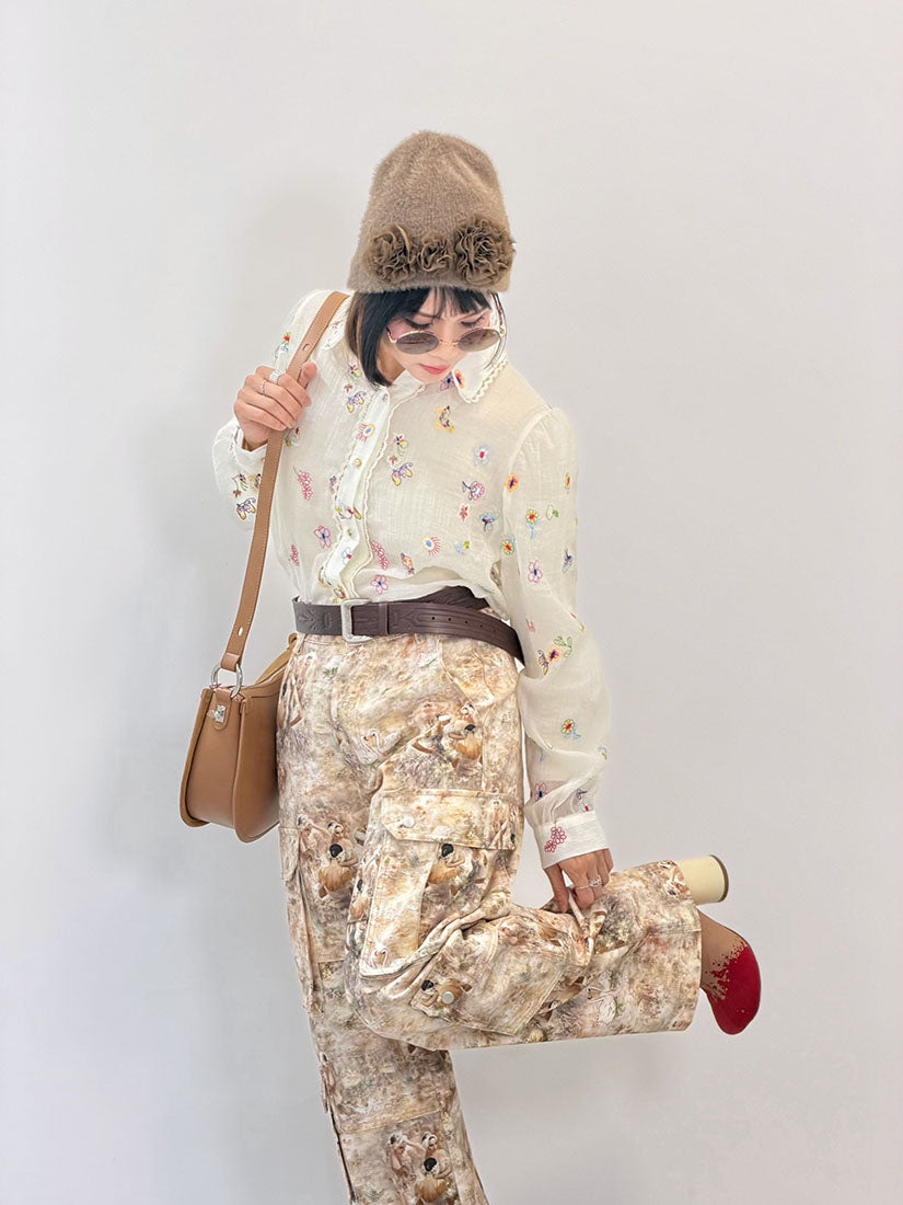 Lace Trim Embroidered Blouse