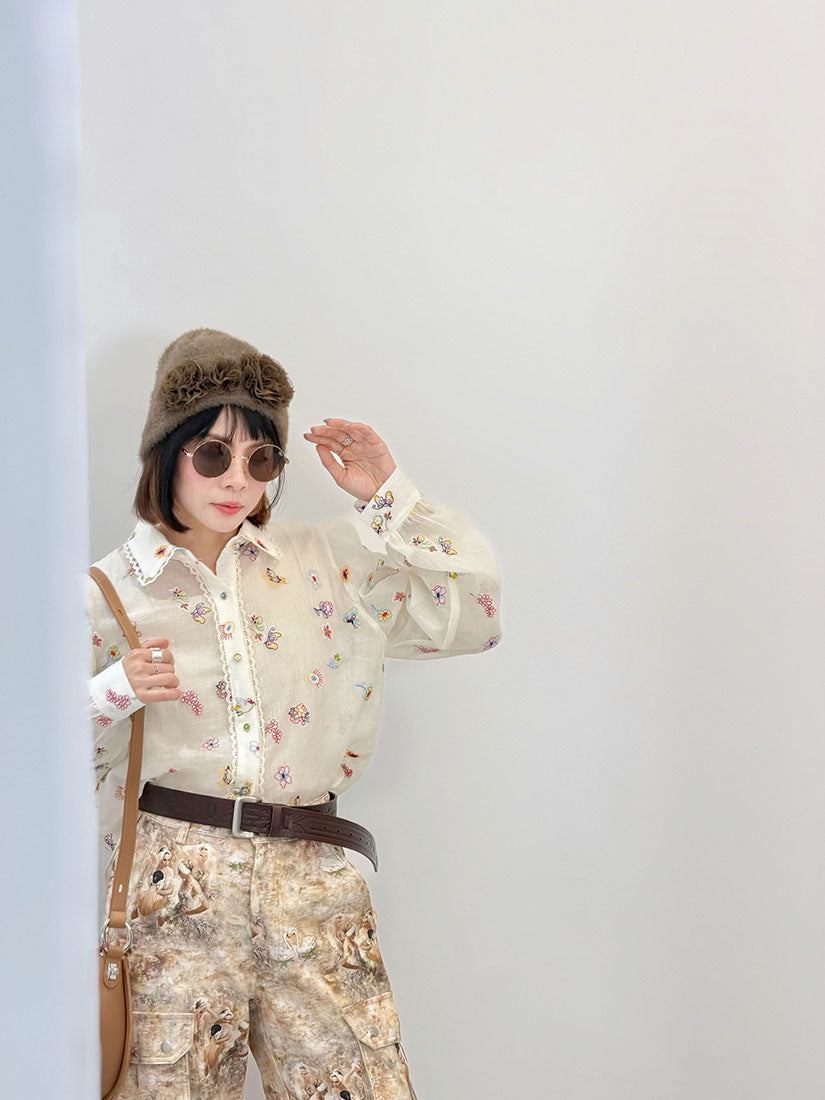 Lace Trim Embroidered Blouse