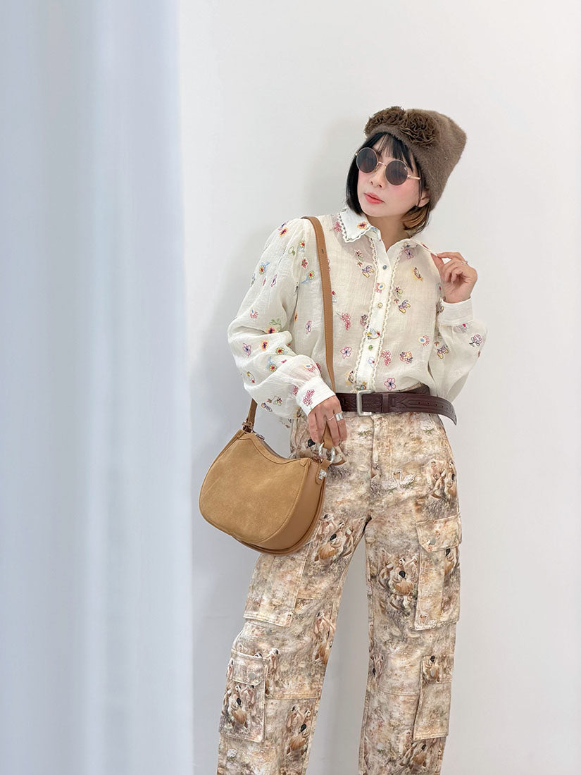 Lace Trim Embroidered Blouse