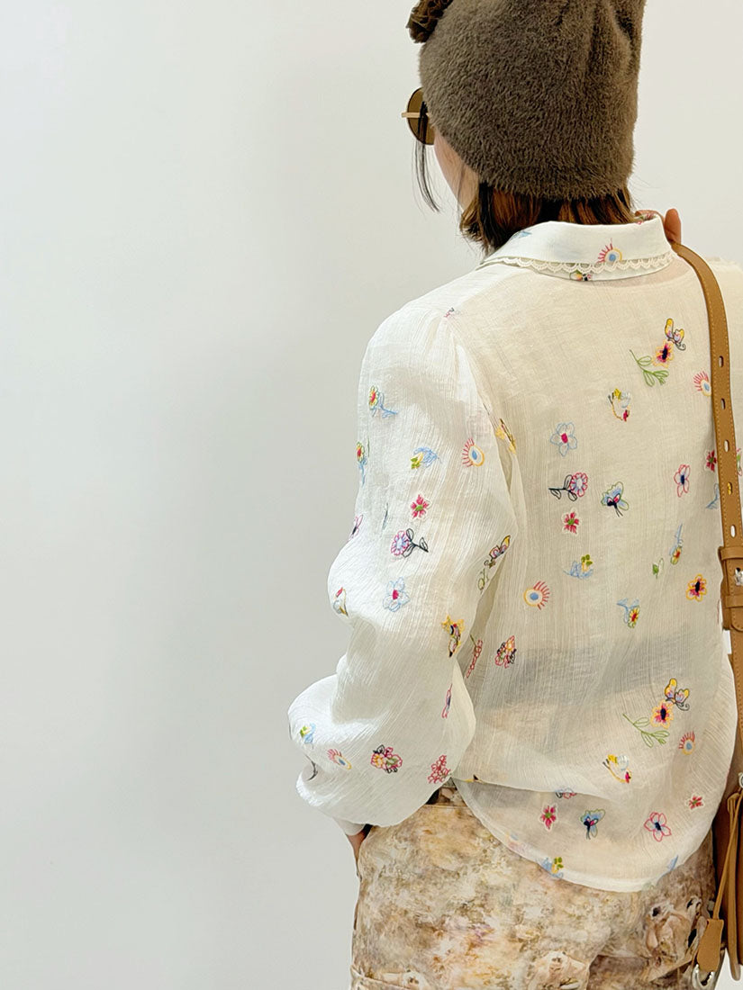 Lace Trim Embroidered Blouse
