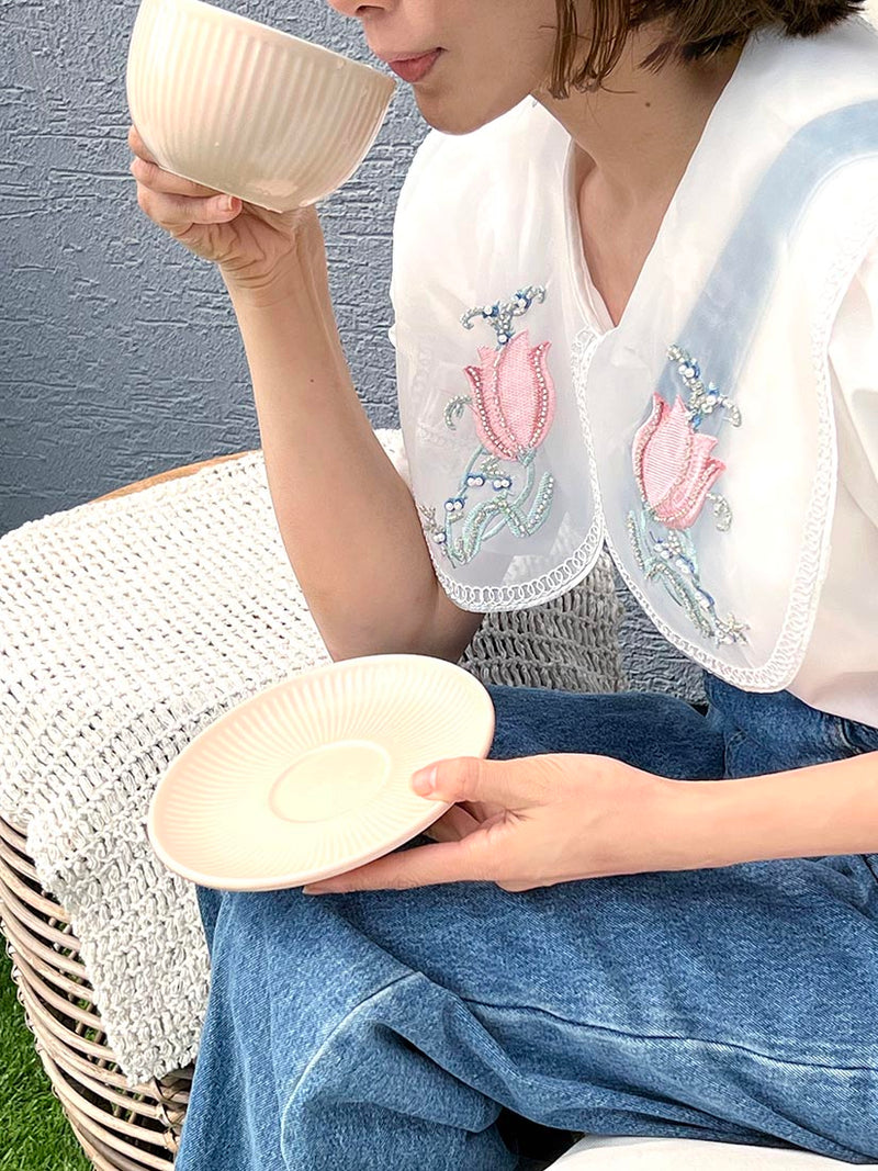 Embroidered Organza Collar Blouse