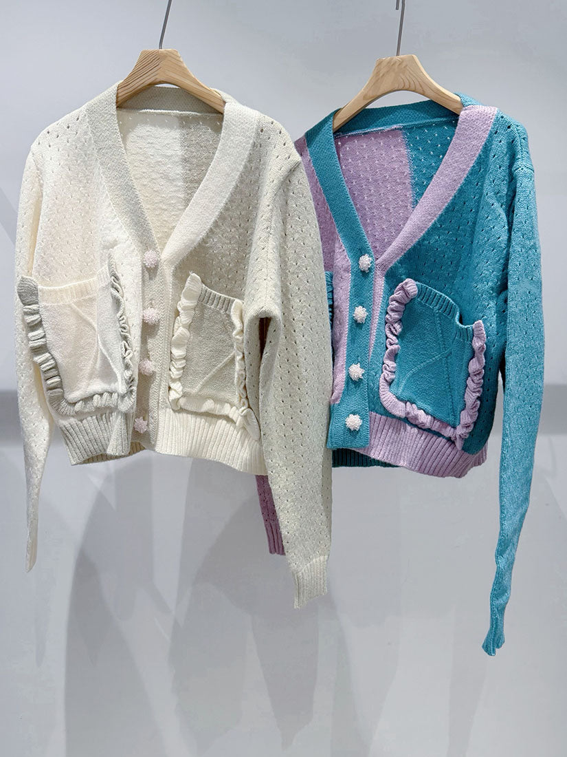 Colourblocked Pointelle Cardigan (2 Colours)