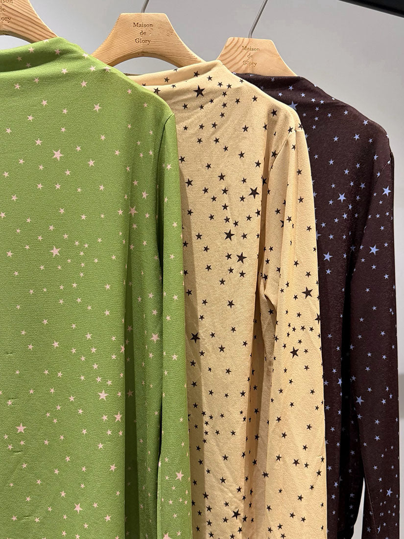 Star Printed Mock Neck Long Sleeve Basic Top (3 Colours)