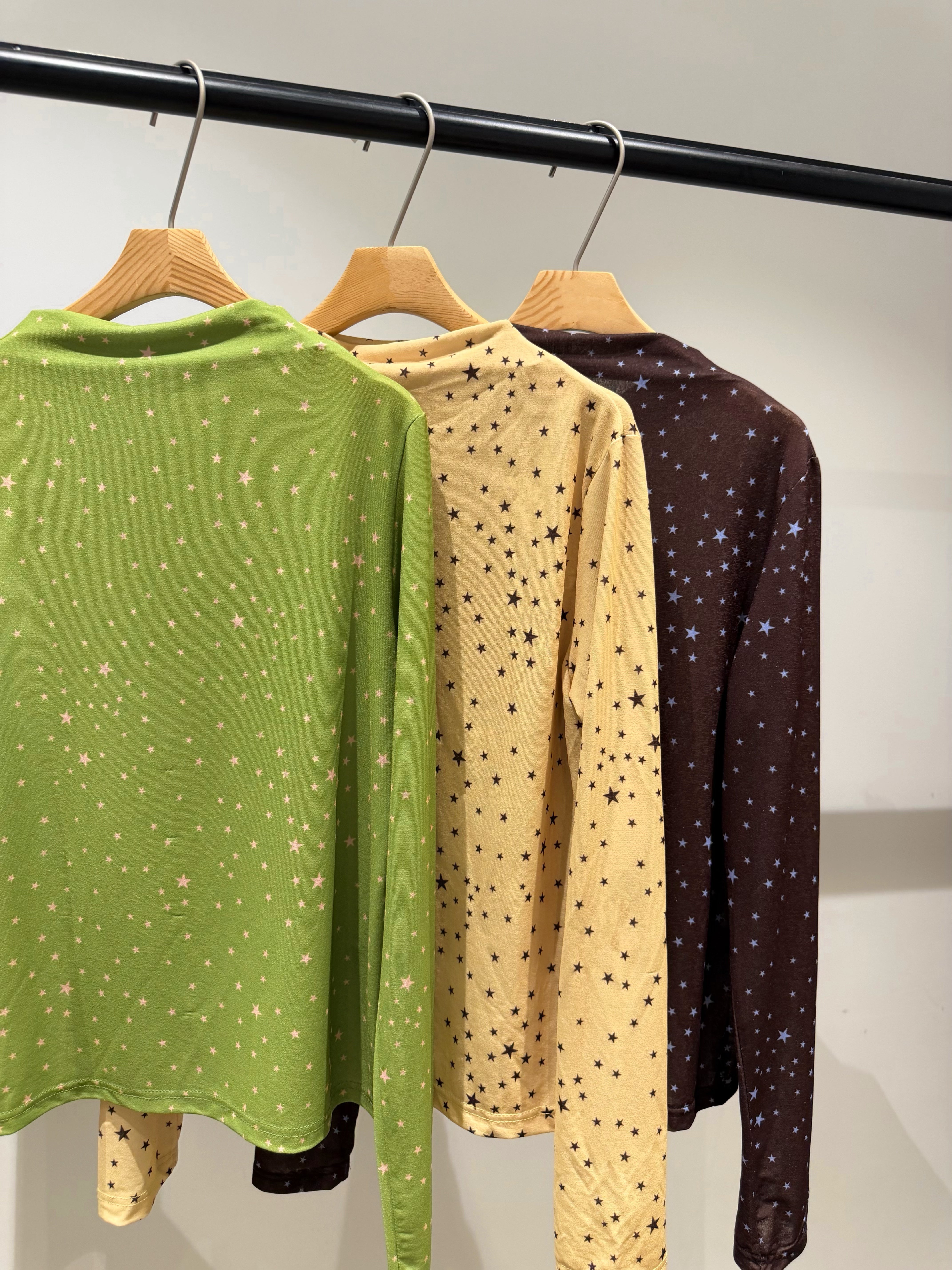 Star Printed Mock Neck Long Sleeve Basic Top (3 Colours)