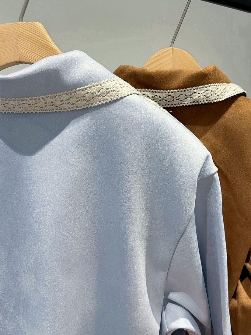 Lace Trim Suede Jacket (2 Colours)