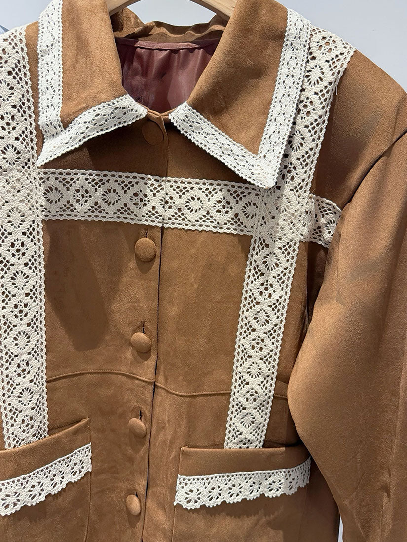 Lace Trim Suede Jacket (2 Colours)