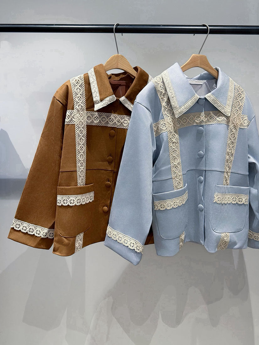 Lace Trim Suede Jacket (2 Colours)