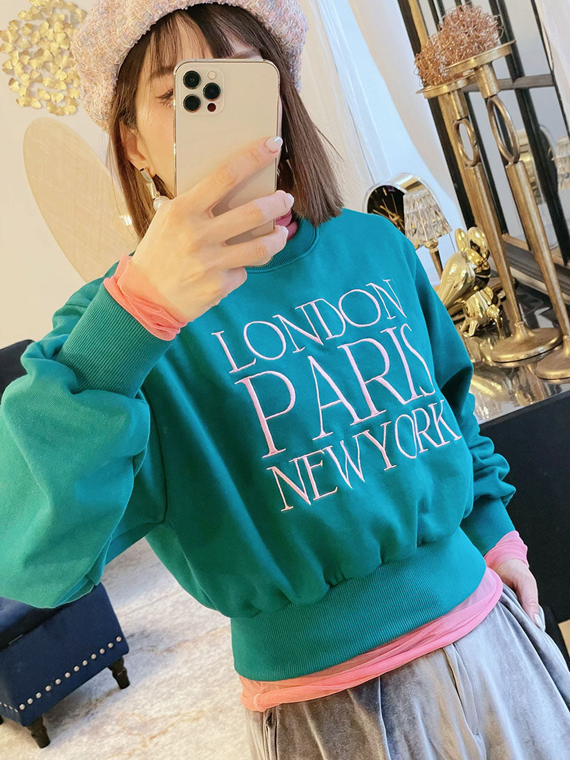 'London Paris New York' Embroidered Sweatshirt (2 Colours)