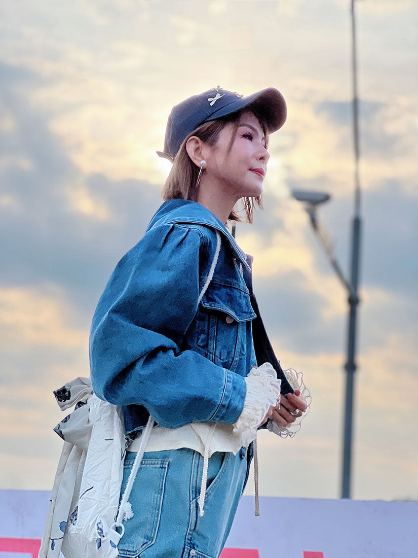 Sailor Collar Raw Hem Denim Cropped Jacket