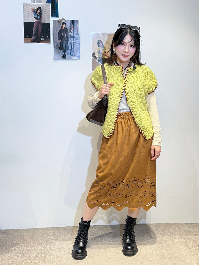 Floral Laser Cut Suede Skirt