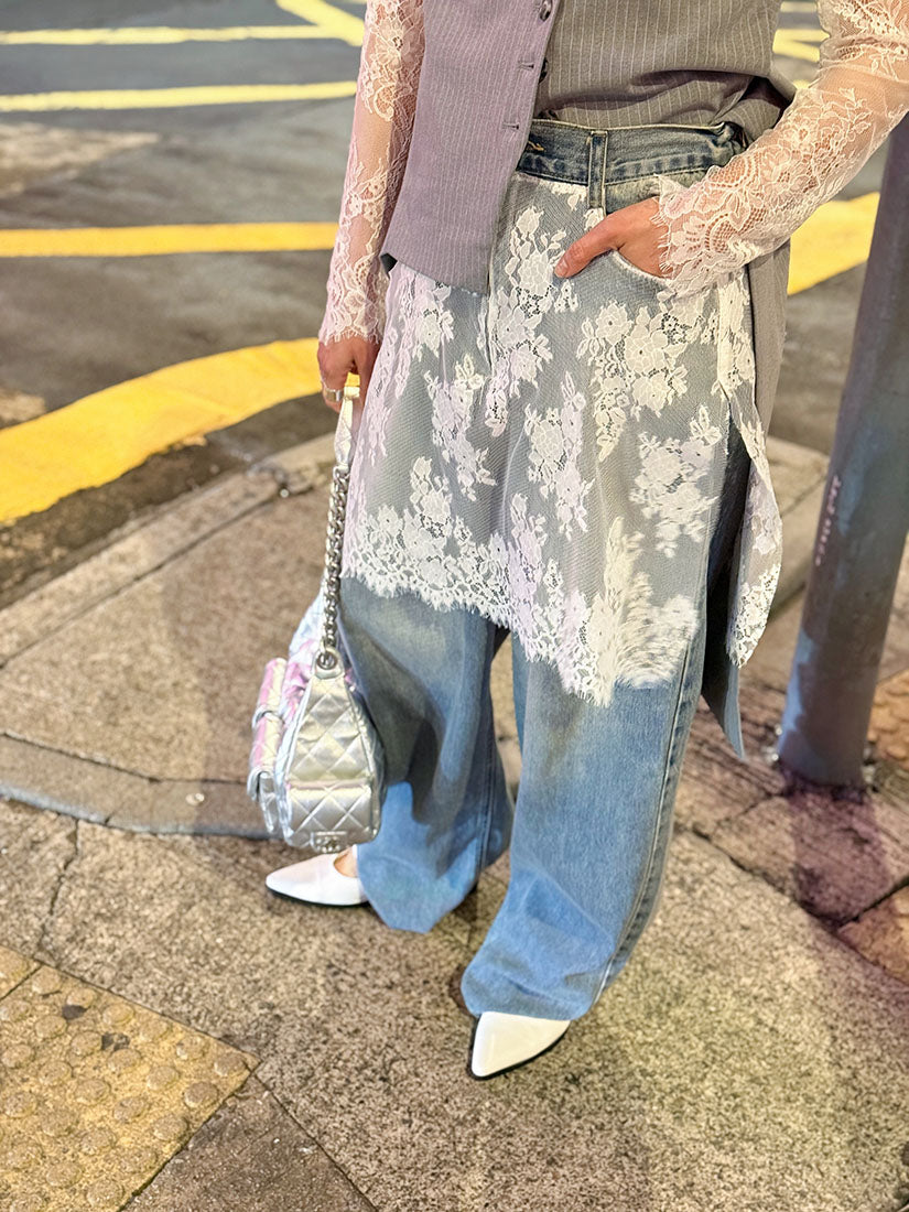 Lace Layered Wide Leg Jeans