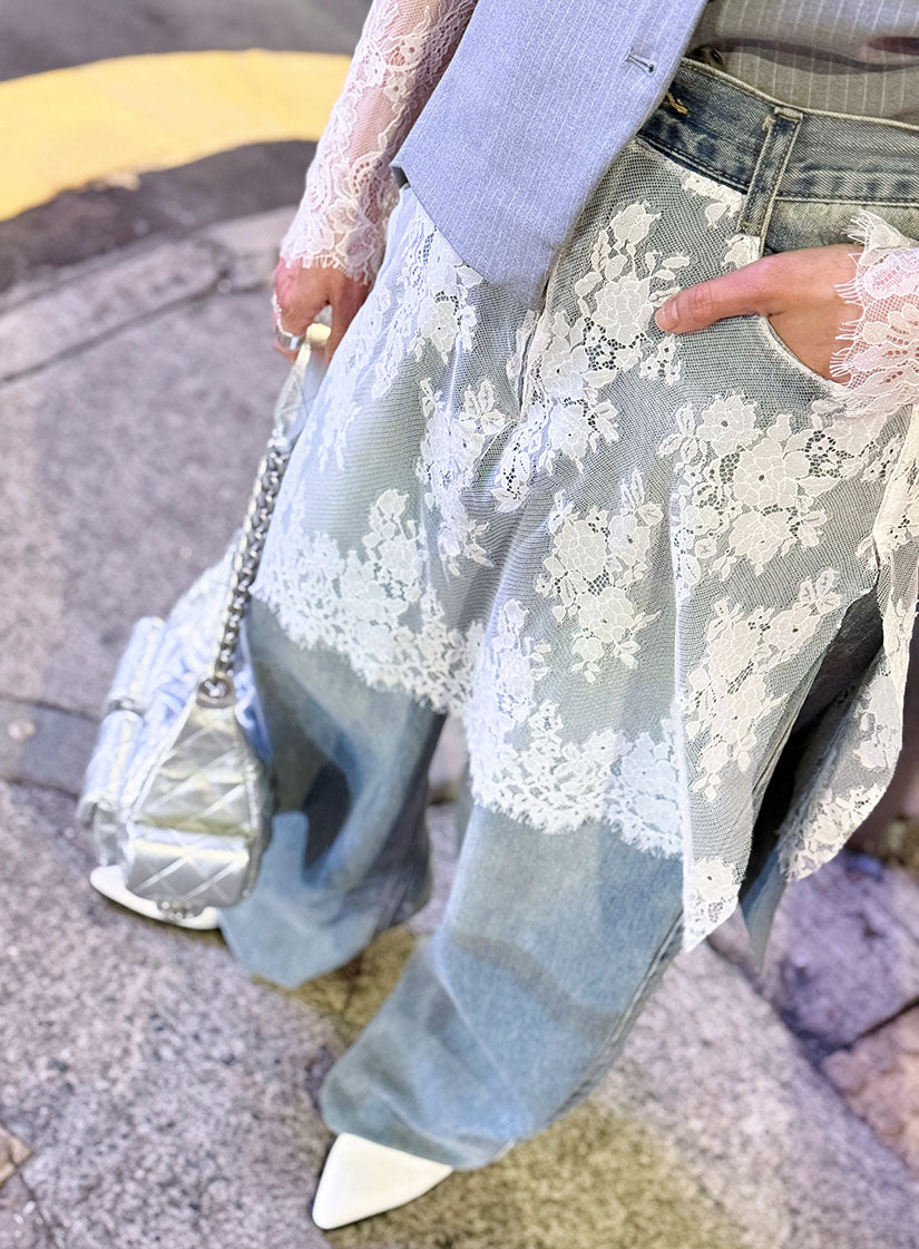 Lace Layered Wide Leg Jeans