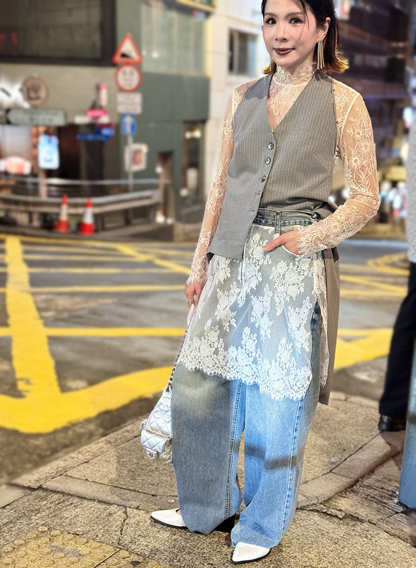 Lace Layered Wide Leg Jeans