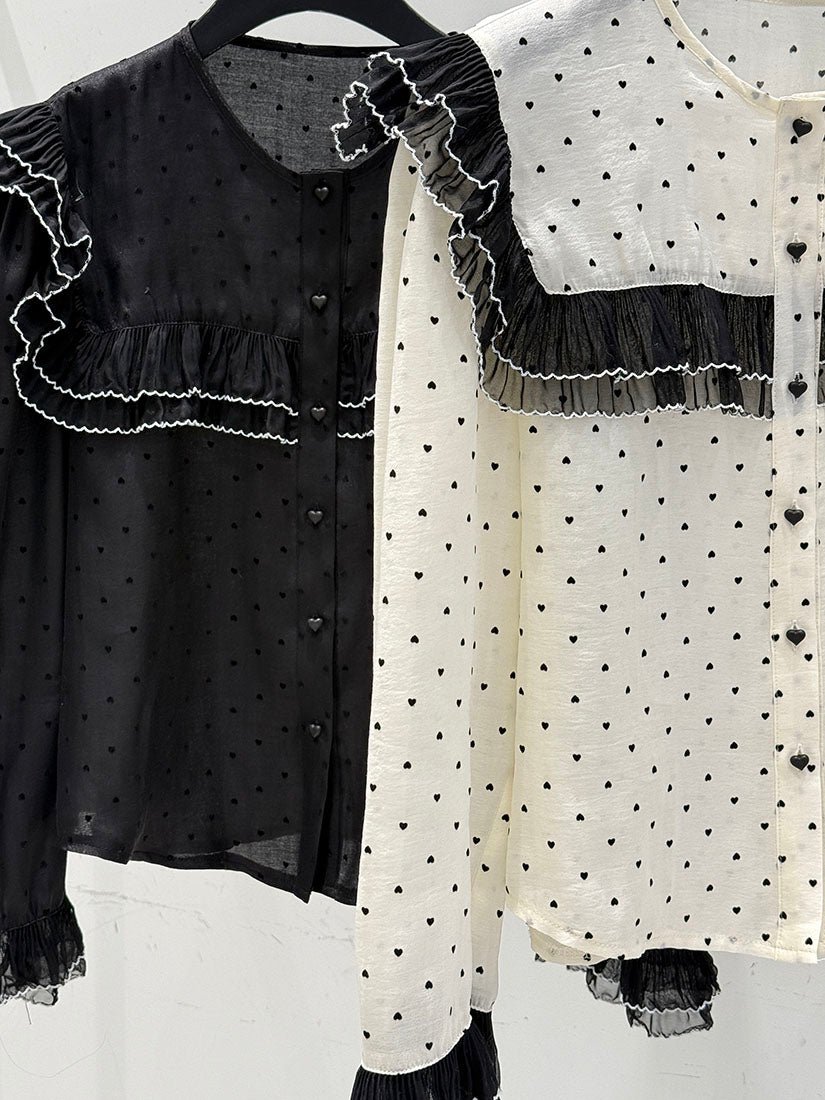 Heart Polka Dots Ruffle Blouse (2 Colours)