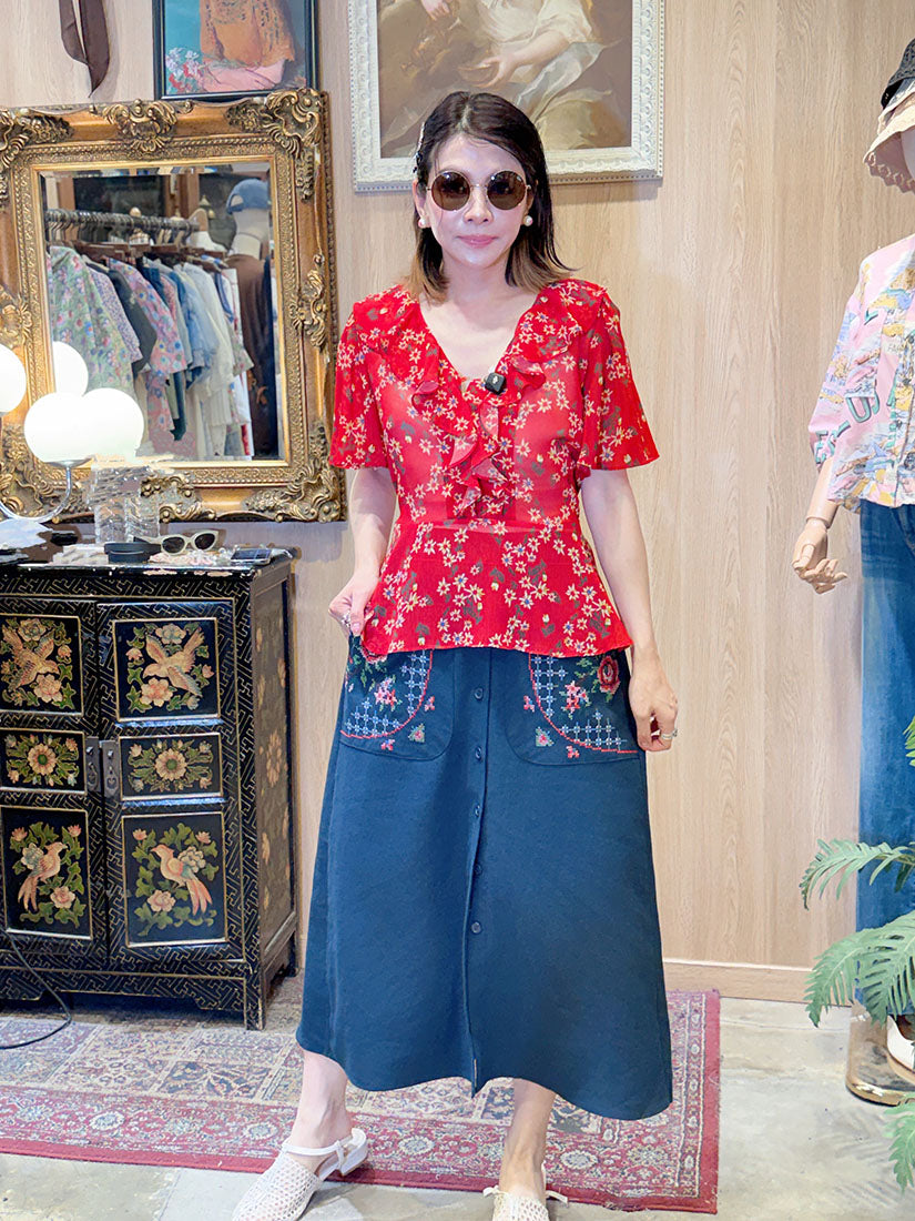 Cross Stitch Embroidered Skirt (3 Colours)