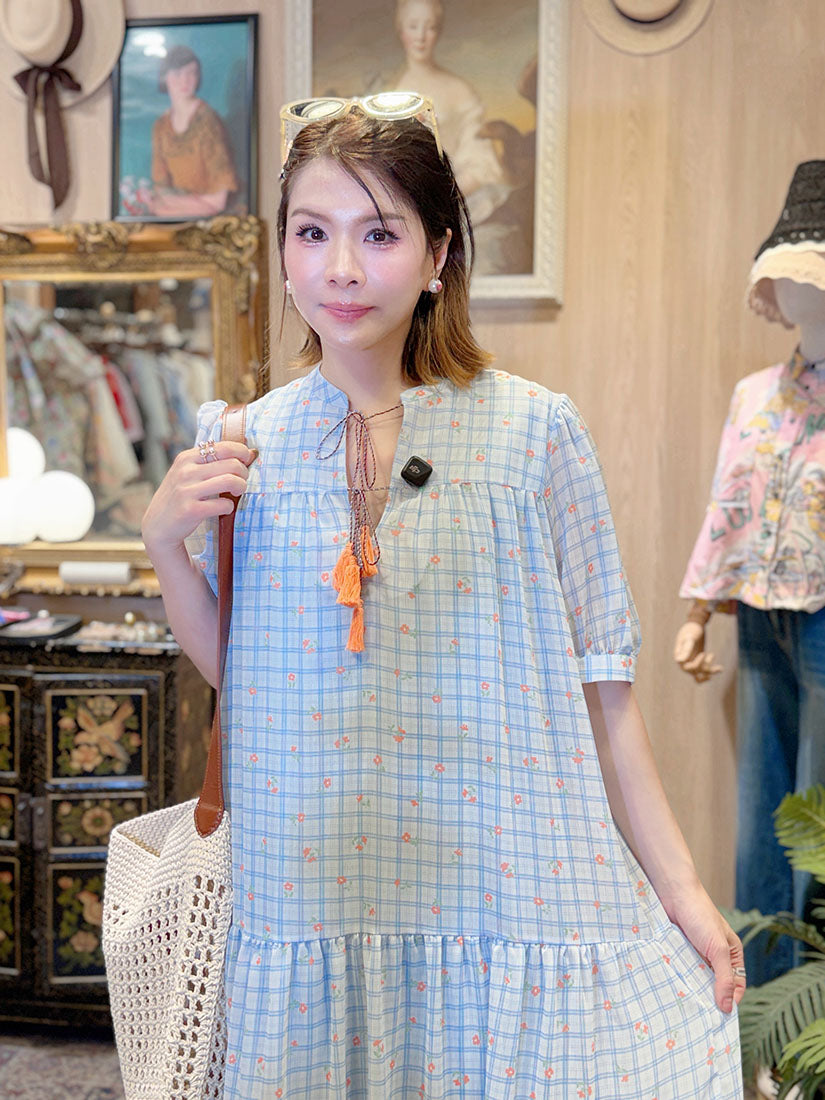 Floral On Check Printed Tiered Dress(2 Colours)