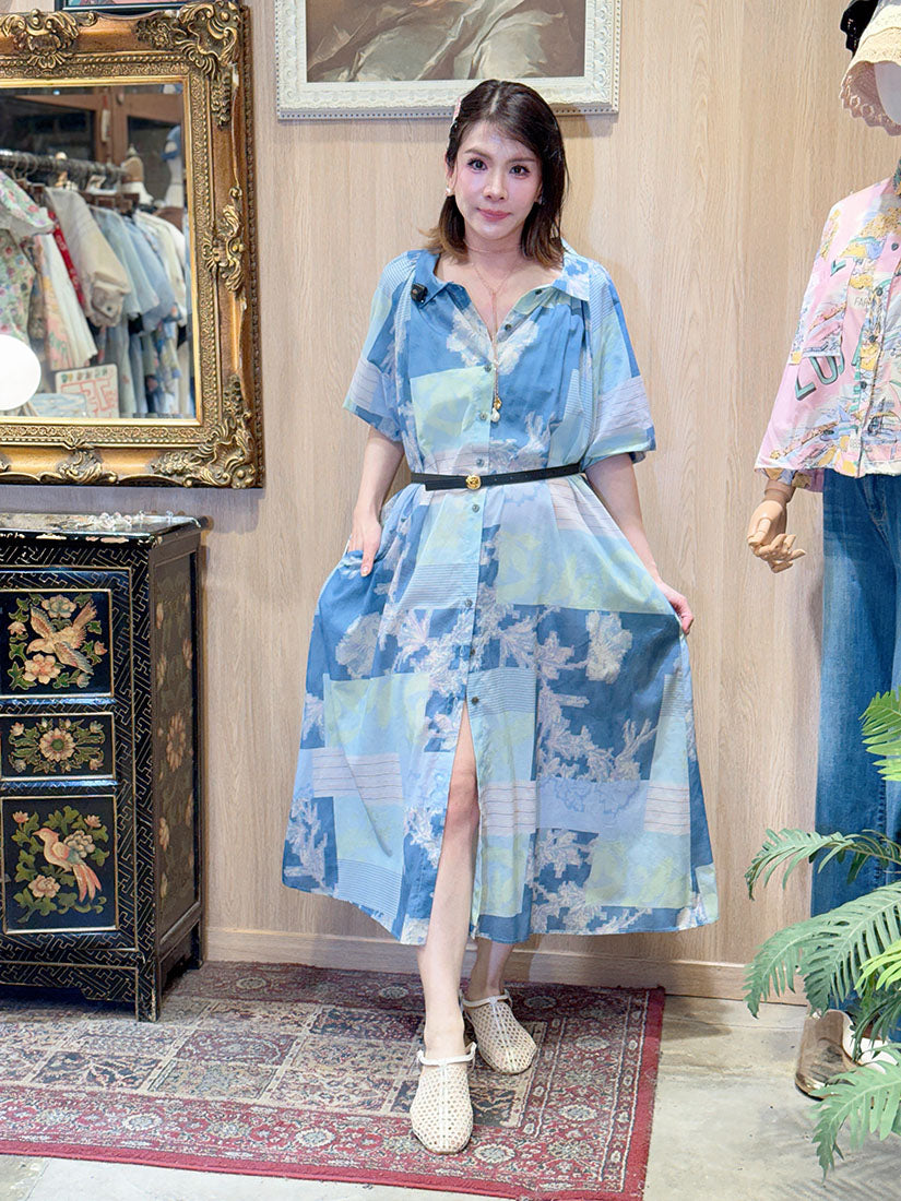 Floral Striped Balloon Sleeve Dress(2 Colours)