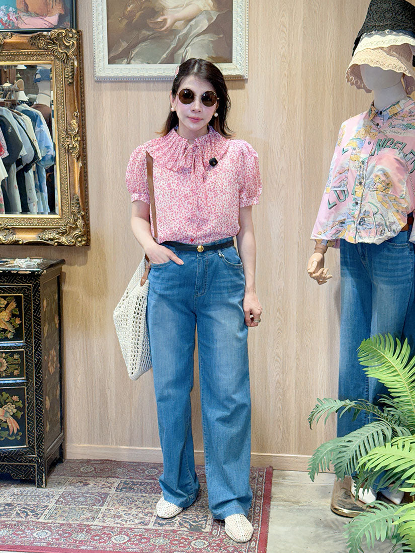 Heart Printed Tie Neck Blouse(2 Colours)