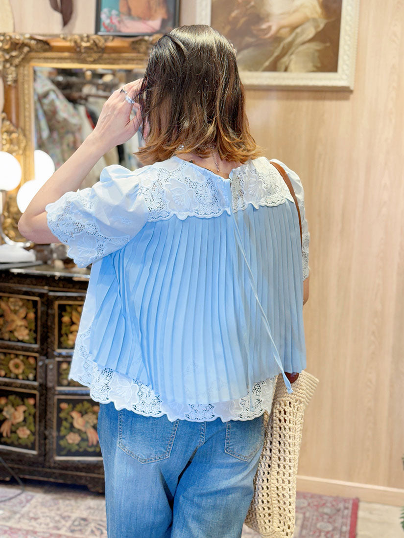 Pleated Back Embroidered Top(3 Colours )