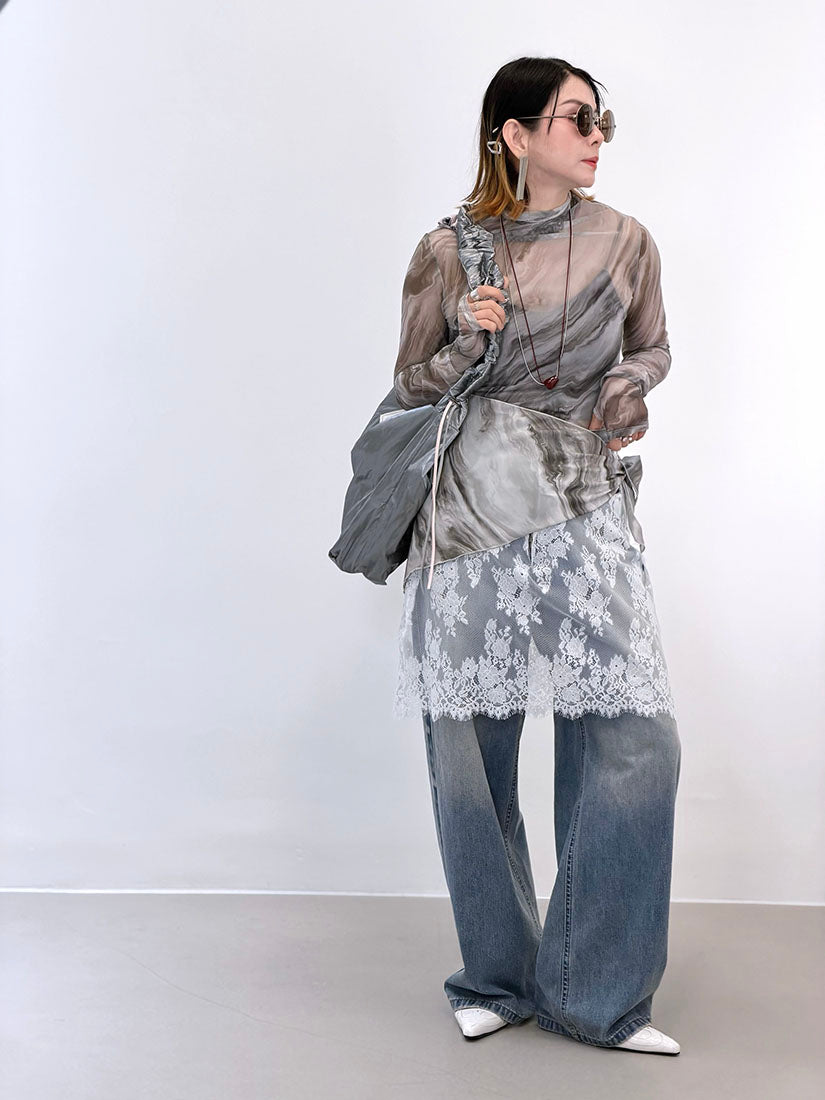 Mable Printed Mesh Top With Scarf (3 Colours)