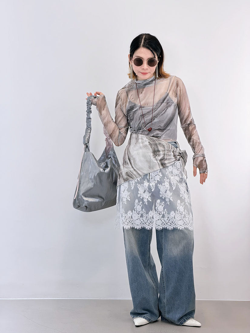 Mable Printed Mesh Top With Scarf (3 Colours)