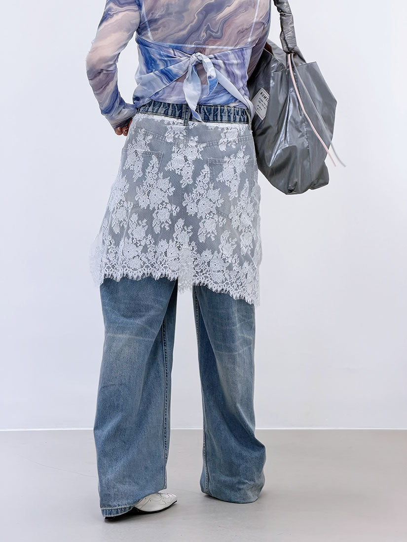 Lace Layered Wide Leg Jeans