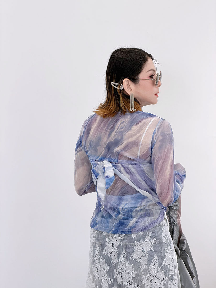 Mable Printed Mesh Top With Scarf (3 Colours)