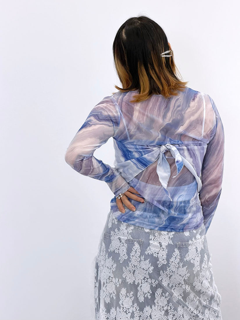 Mable Printed Mesh Top With Scarf (3 Colours)
