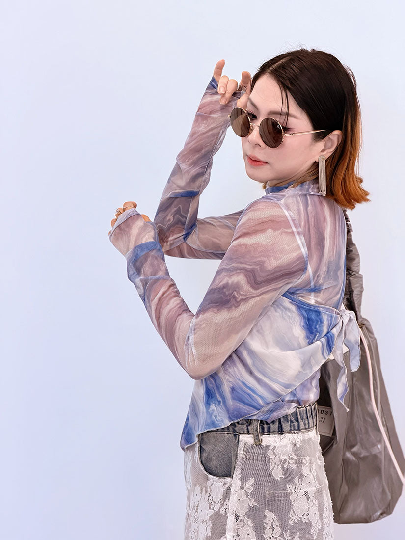 Mable Printed Mesh Top With Scarf (3 Colours)