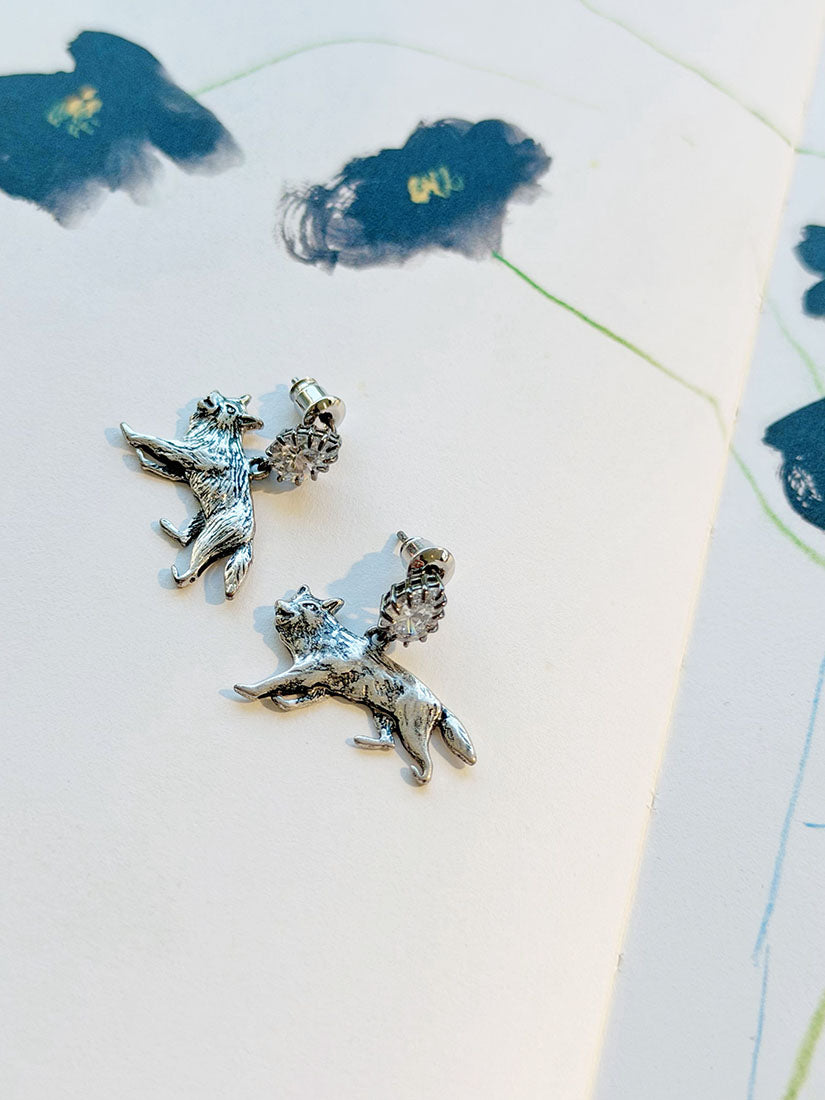 Gemstone Wolf Earrings