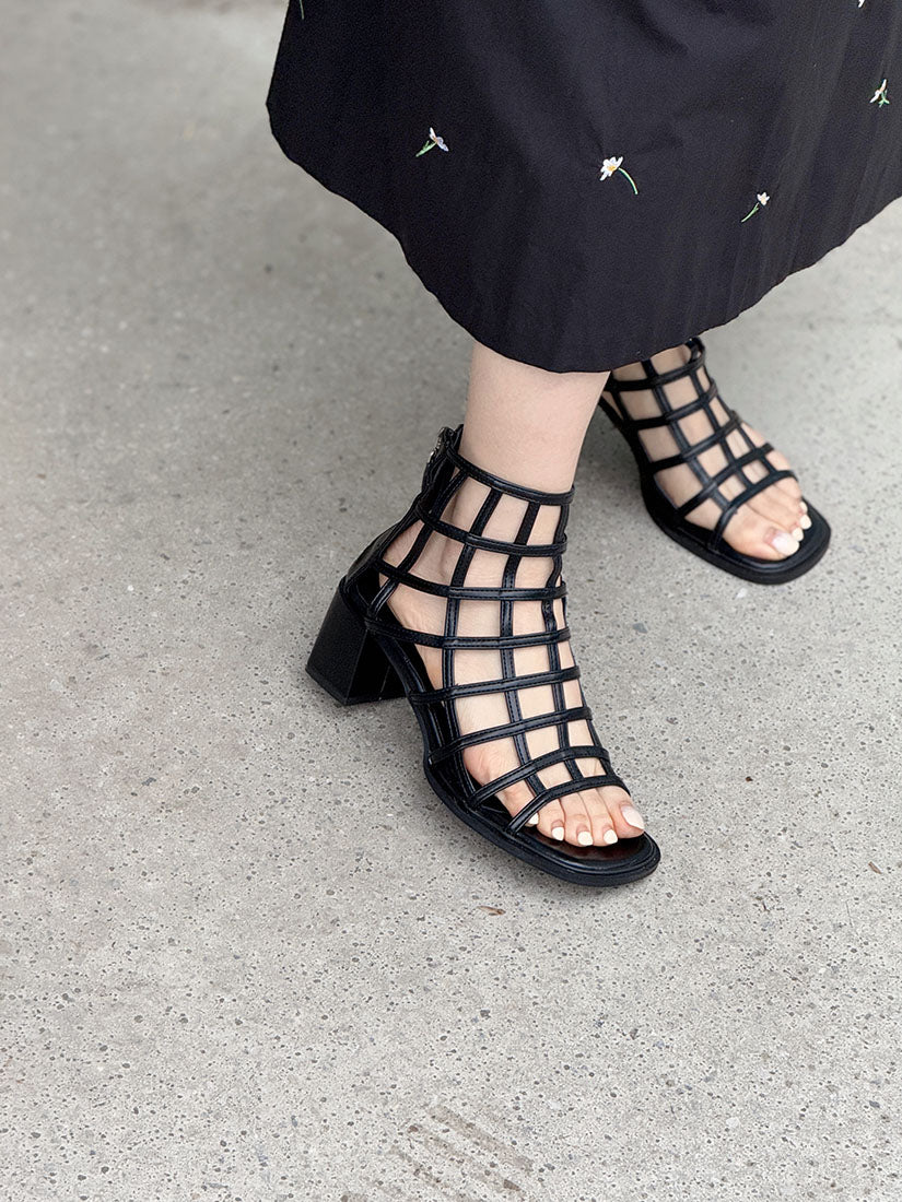 Grid Heeled Sandals(Display Sale)