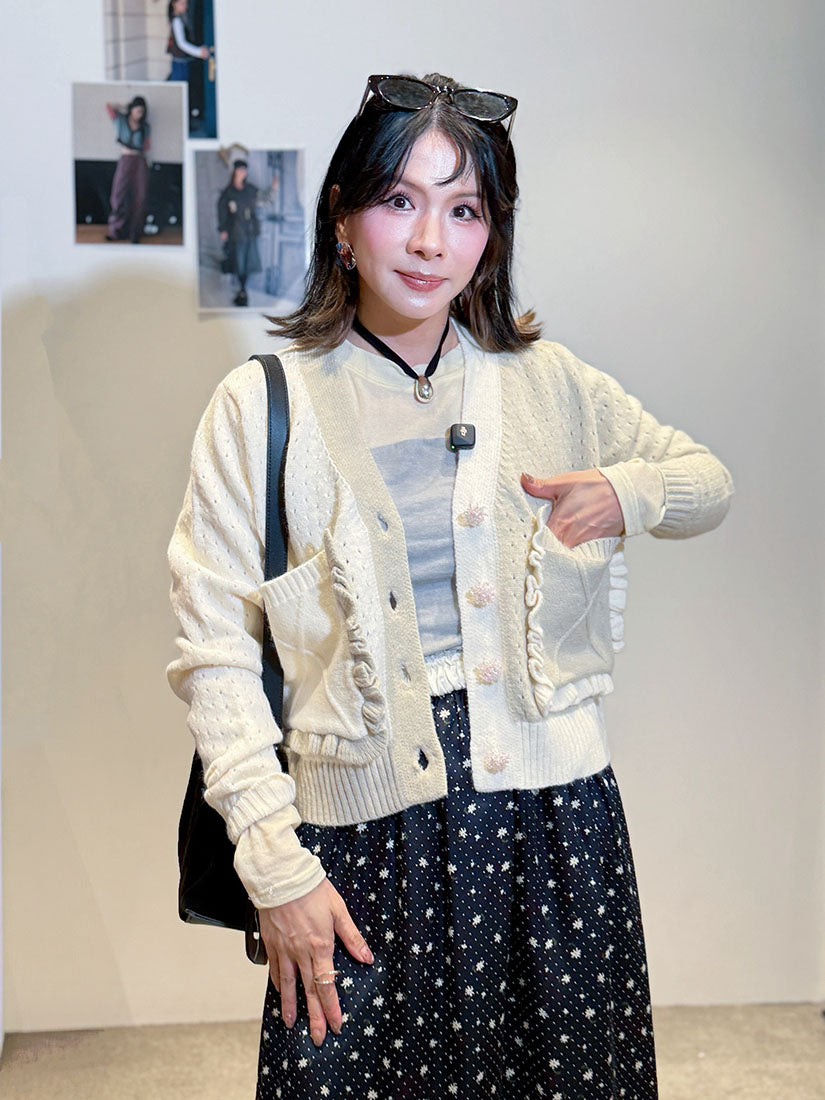 Colourblocked Pointelle Cardigan (2 Colours)