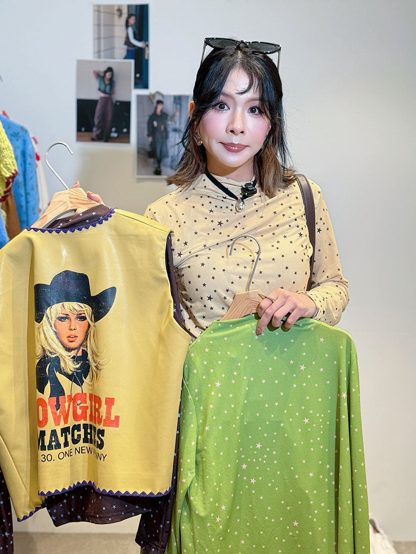 Star Printed Mock Neck Long Sleeve Basic Top (3 Colours)