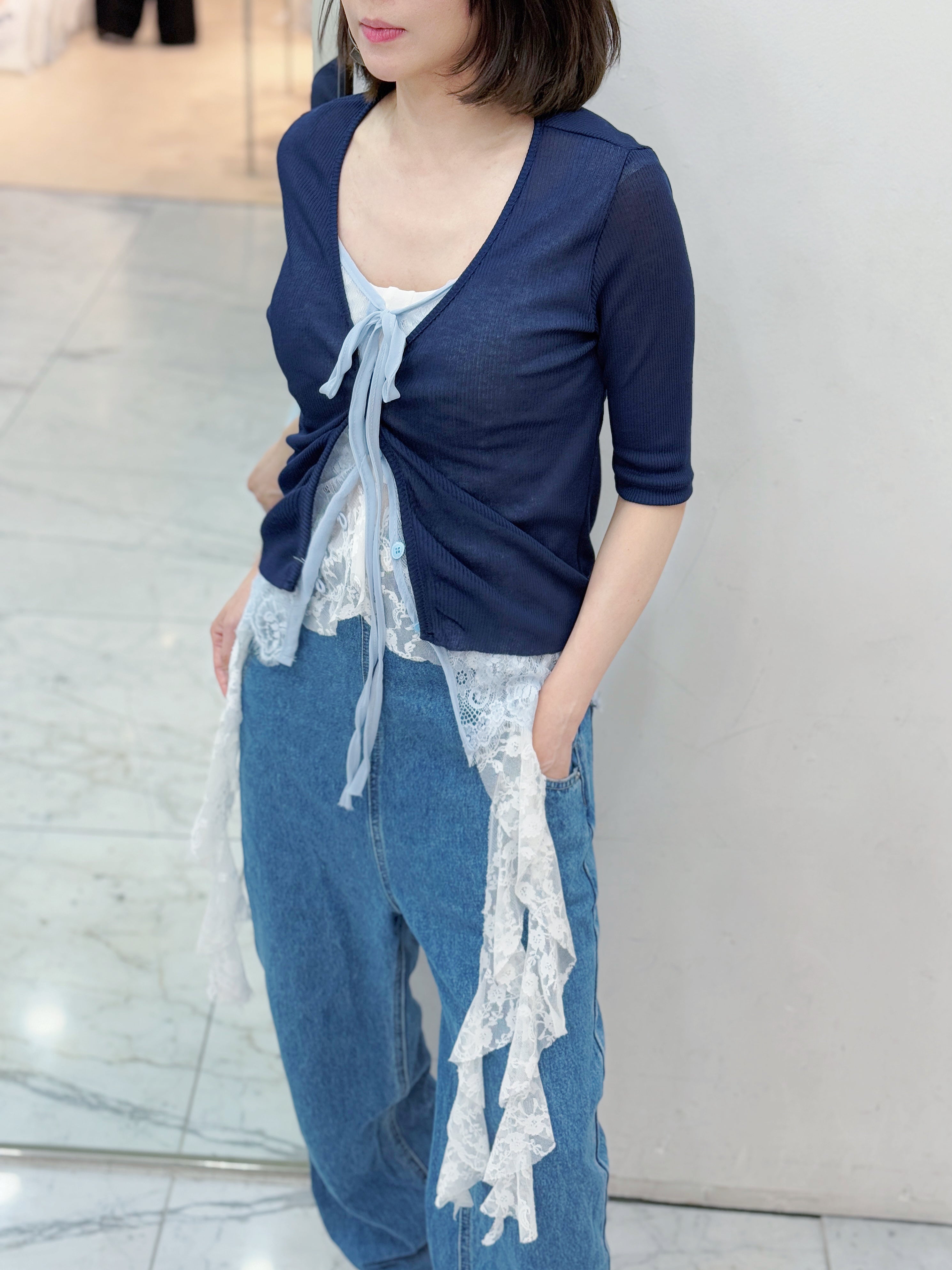 Lace Underlay Rib Cardigan (2 Colours)