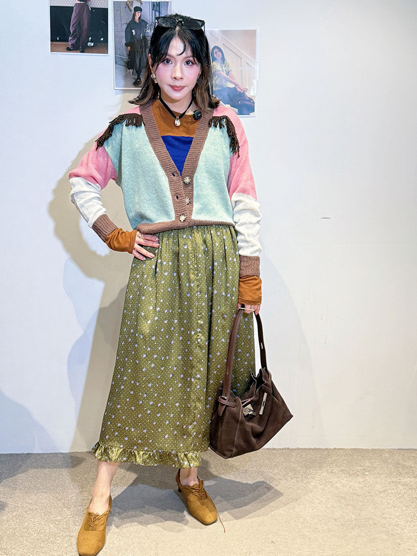 Tassel Colours blocking Cardigan(2 Colours)