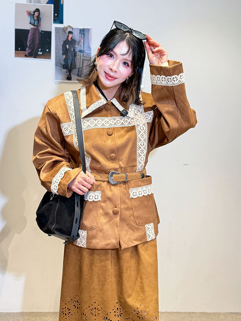 Lace Trim Suede Jacket (2 Colours)