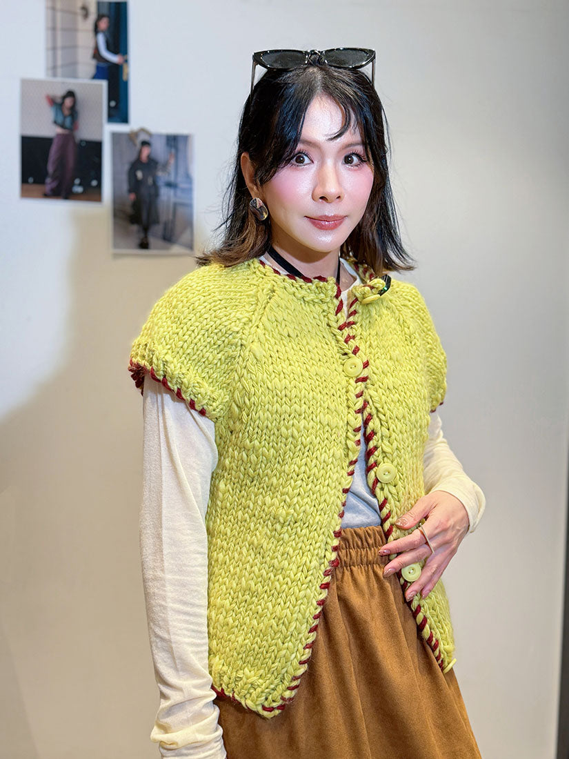 Chunky Contrast Whipstitch Cape Sleeve Cardigan (2 Colours)