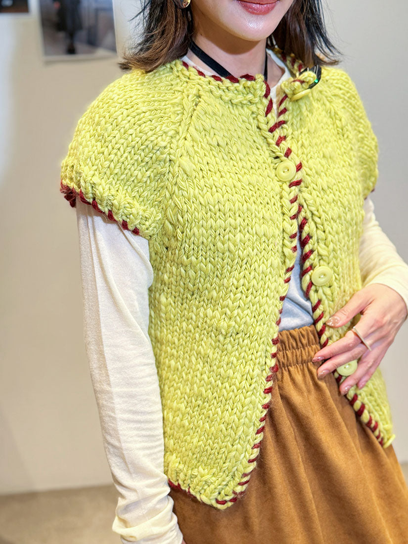Chunky Contrast Whipstitch Cape Sleeve Cardigan (2 Colours)